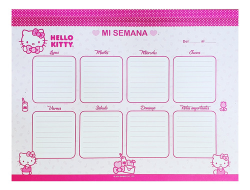 Planificador Planner Semanal Hello Kitty 