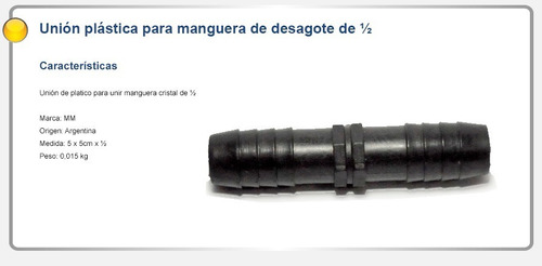 Imagen 2 de 2 de Unión De Plástico Para Mangueras De 1/2 Pulgada Riego