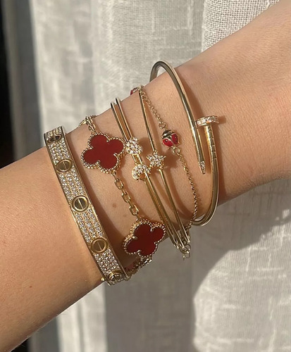 Pulseira Trevo Ônix Cornalina Madre Pérola Malaquita 4 Pças