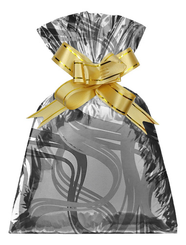 100 Unidades - Saco De Presente 20x29cm Ondas Prata