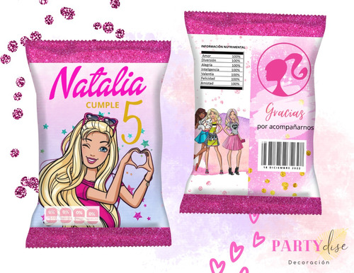 Bolsas De Papas Personalizadas (chip Bags) Barbie 15pz