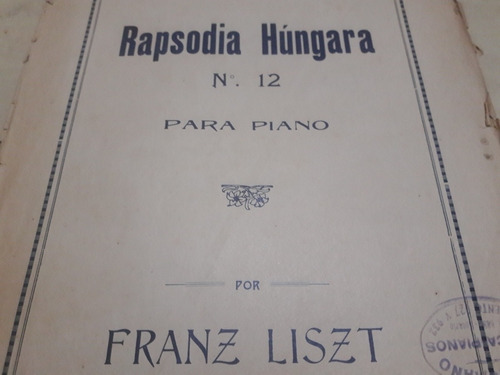 Partitura Rapsodia Húngara. Para Piano. Liszt