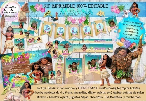 Kit Imprimible Candy Bar Moana 100% Editable