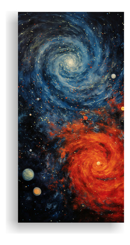 30x60cm Cuadro Galaxia Con Nave Espacial Bastidor Madera