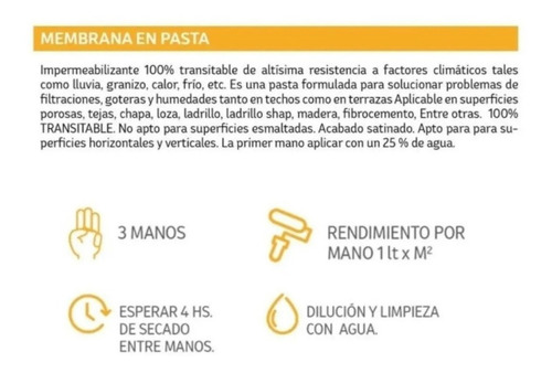 Imagen 2 de 7 de Polacrin Membrana En Pasta Premiun 20 Lts Colores