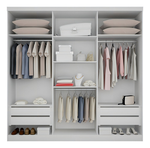 Guarda Roupa Casal Bahia 6 Portas 4 Gavetas Com Pés Rufa Cor Branco