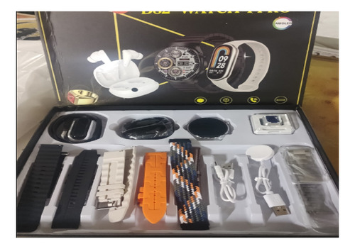Reloj Inteligene Mas Audifonos Bluetooth Mas Correas Gris Milanese Al Azar Blanco