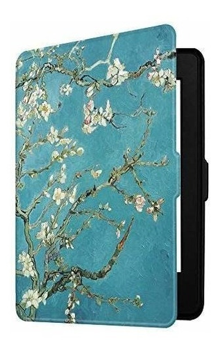 Funda Para Kindle Paperwhite Cuero Sintetico Flores Blancas 