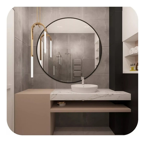 Espejo Circular Redondo 4mm 70 Cm Marco Hierro Baño
