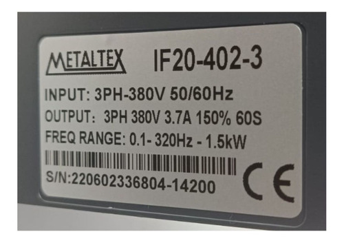 Inversor De Frequência 2cv 3.7a 380v If20 Trifásico Metaltex