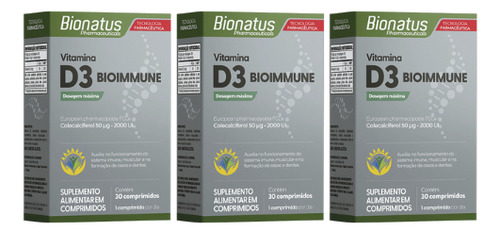 Kit 3 Vitamina D3 2000ui Bioimmune 30 Comprimidos - Bionatus Sem Sabor