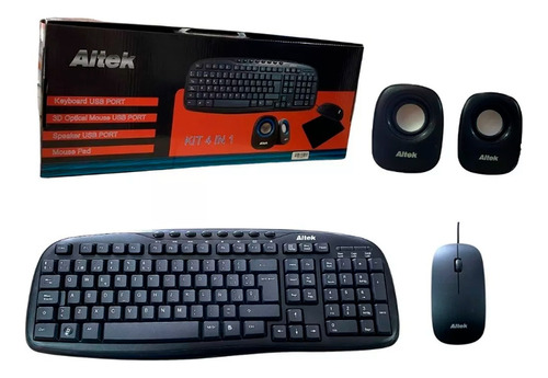 Kit Teclado + Mouse + Parlantes + Pad Mouse Kit Altek Usb