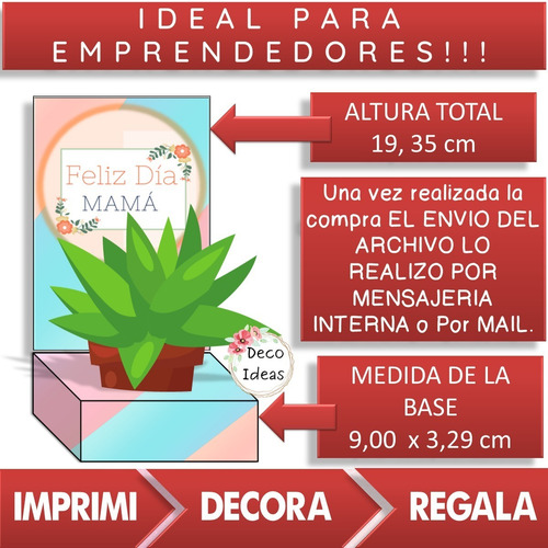 Imagen 2 de 4 de Kit Imprimible Caja Porta Maceta Dia De La Madre 002 Con Tag