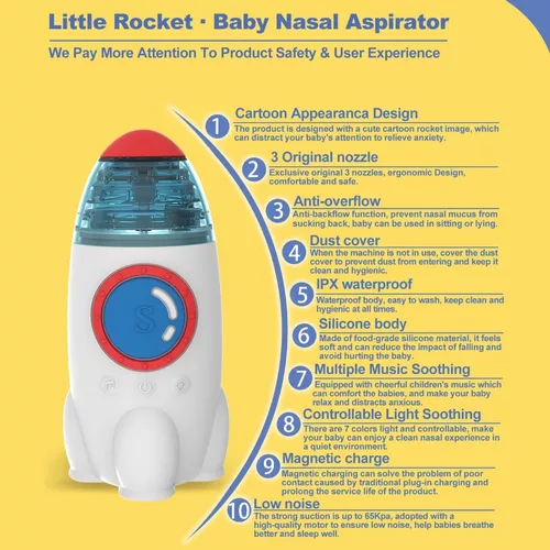 Aspirador nasal para bebé, 5 niveles y función de música y luz, succión  eléctrica de nariz para bebé, succión nasal automática para bebé, aspirador