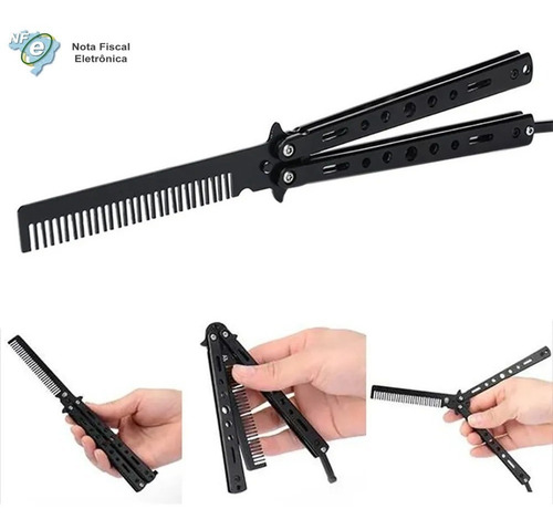 Canivete Preto Butterfly Pente Sem Fio Inox P/ Treinos-c/nfe