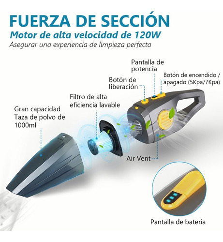 Aspiradora De Mano Portatil Para Automovil Y Hogar 9000 Pa