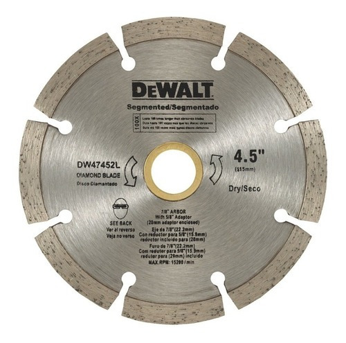 Disco Diamantado Segmentado Dewalt 4,5 PuLG 115 Mm Dw47452l