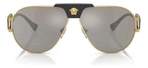 Óculos De Sol Versace Dourado Preto Em Aço 0ve2252 10026g63 Armação Dourada Com Detalhe Preto Haste Dourada Com Detalhe Preto Lente Cinza