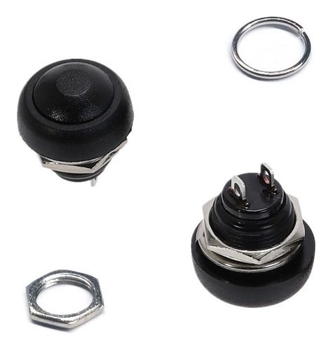 10 Piezas - Pbs-33b Mini Push Button Boton Contra Agua 12mm Color Negro