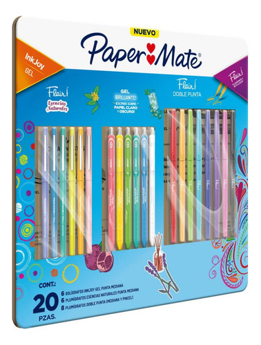 Paper Mate Kit 20 Ink Joy Gel Y Flair Doble Punta Agua