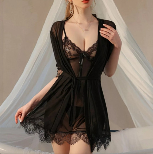 A Lencería Camisón Babydoll De Encaje Conjunto Sexy Mujer