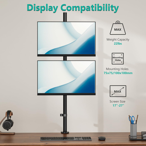 Soporte De Escritorio Para Monitor Wali Dual, Apilado Vertic