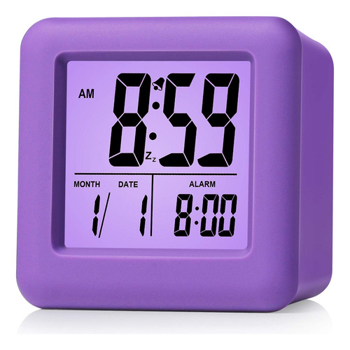 Reloj Despertador Digital Para Niños Con Luz Nocturna Morado