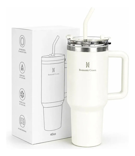 Oferta: Copo Térmico Gigante 1,2l Inox Com Tampa E Inox Canudo Cor Branco Cor Pura / Material Fosco - Tubarão Digital
