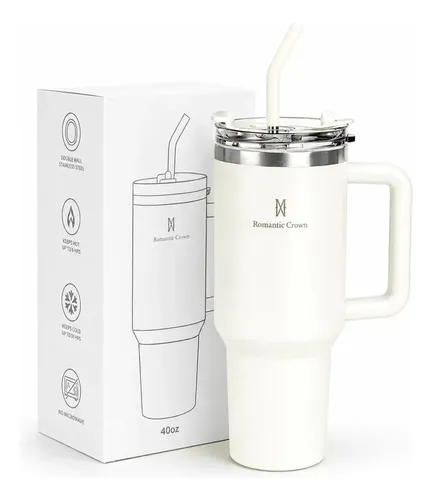 Copo Térmico Gigante 1,2l Inox Com Tampa E Inox Canudo Cor Branco Cor Pura / Material Fosco - R$ 48,11