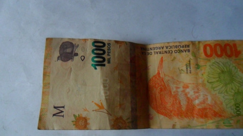 Billete Argentina 1000 Pesos 2020 Con Error De Corte (Usado)
