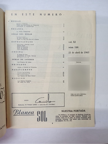 Revista Blanca Sol - Vol. Xi, No. 140, Abril 21 De 1965 (Usado)