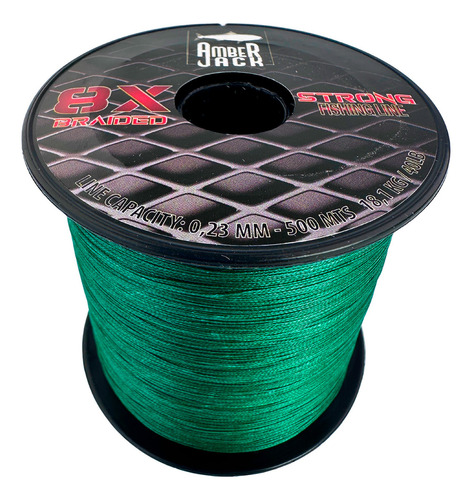 Multifilamento Amberjack 8x Bobina 500 Mts Todas Las Medidas Color Verde Musgo 0.23 mm - Resistencia 18.1 kg - 40 lbs