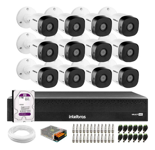 12 Câmeras Intelbras Vhd 1230b Infra 30m Dvr 3116c Hd 1tb Pu