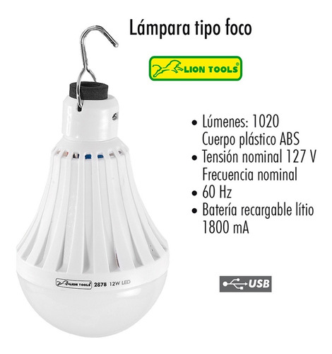 Foco De Emergencia Recargable Led 12w Lion Tools