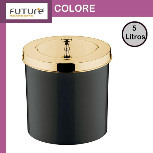 Lixeira 5 Litros E Porta Sabonete Líquido Preto / Dourado