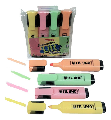 Resaltadores Util Uno Litt Pastel Blíster X 4 Colores