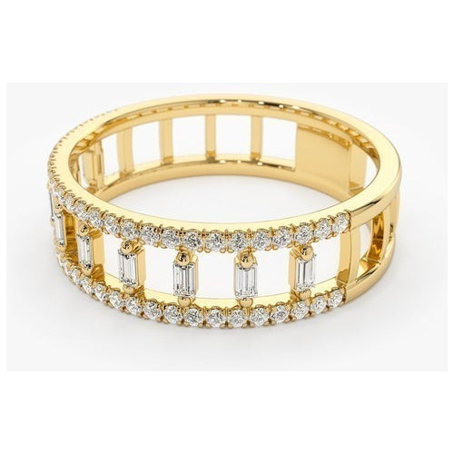Anel De Dupla Fileira De Diamante Micro Pave Em Ouro 18k