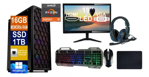 Kit PC GAMER - Computador Gamer + Monitor 23,8'' Polegadas + Teclado e  mouse RGB