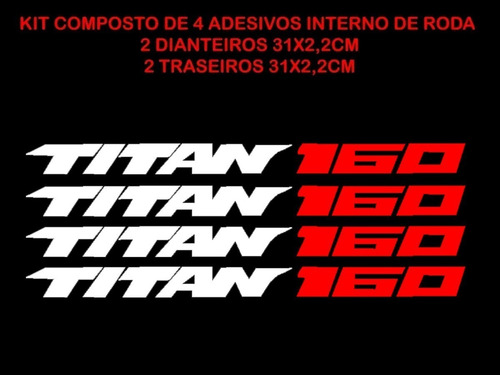 Adesivo Premium Interno Roda Moto Honda Titan 160 17 18 2019 Cor Branco Com Vermelho