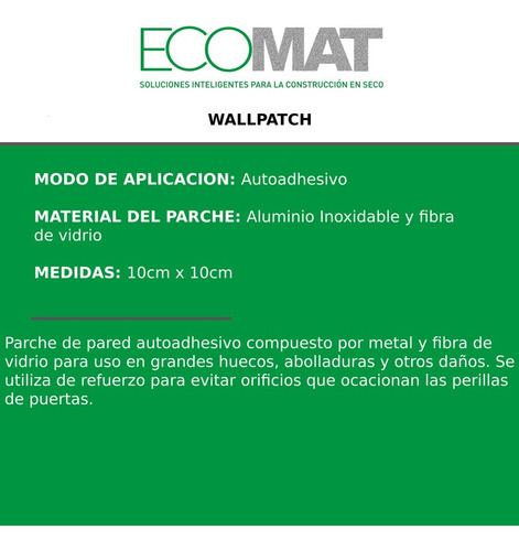 Parche Auto-adhesivo Para Durlock 10x10 Reparador Ecomat