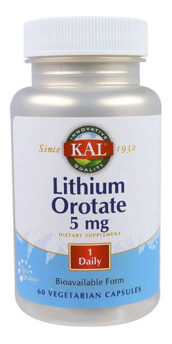 Kal Ultra Lithium Orotate 5mg Orotato De Lítio 60 Caps Eua