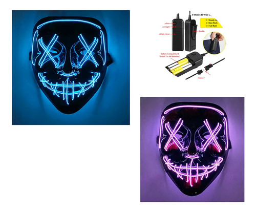 Pack 2 Mascara Con Luces Led Neón Purga Halloween Eventos