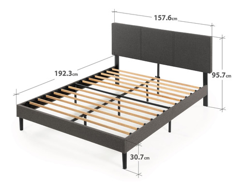 Imagen 2 de 8 de Base De Cama Cambril Con Respaldo Zinus 2 Plazas150x190x30cm