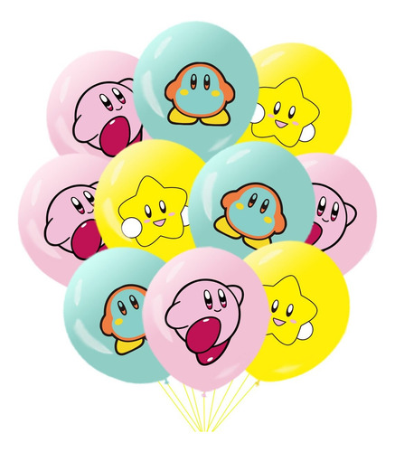 Set Cotillón Cumpleaños Kirby Globos Cupcake Guirnalda