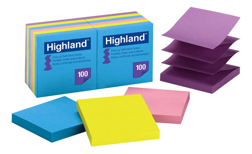 Highland Notas Adhesivas Emergentes, 3 X 3 Pulgadas, Colores