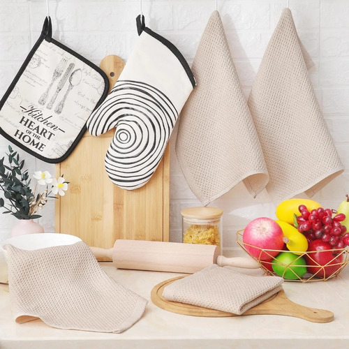 Zh Juego Cocina Algodón Gofre Ultra Suave 6 Piezas 34 X 34
