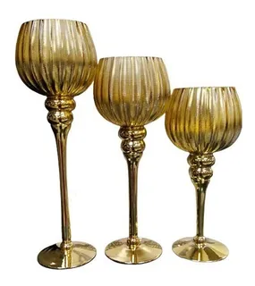 Juego De 3 Copas Portavela Dorado Con Plateado Base Dorada