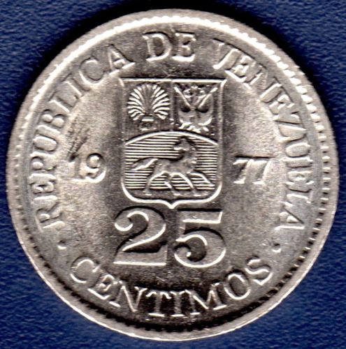 Moneda De Níquel De Venezuela 25 Céntimos De 1977