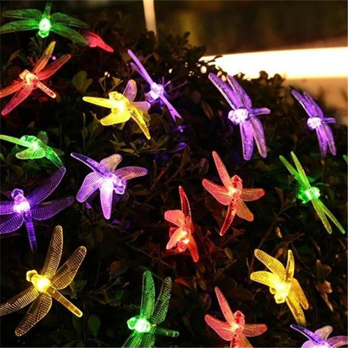 Imagen 5 de 10 de Serie De Luces Coloridas Libélula Carga Solar 6.5 M