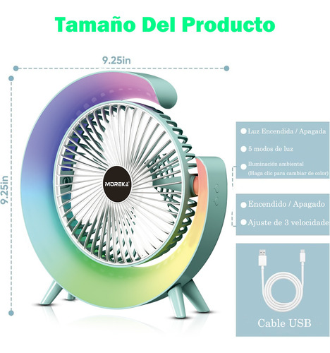 Ventilador Portátil De Escritorio Recargable Lampara Con Luz